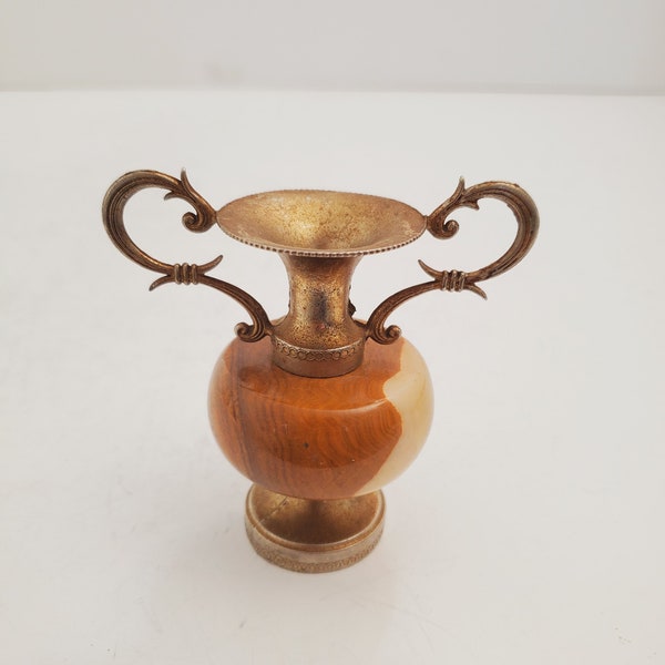 Amphora Onyx Marble metal Small Vase Vintage Handle Vase Flower Vase Shabby Home Decor Natural Stone Decorative Gift
