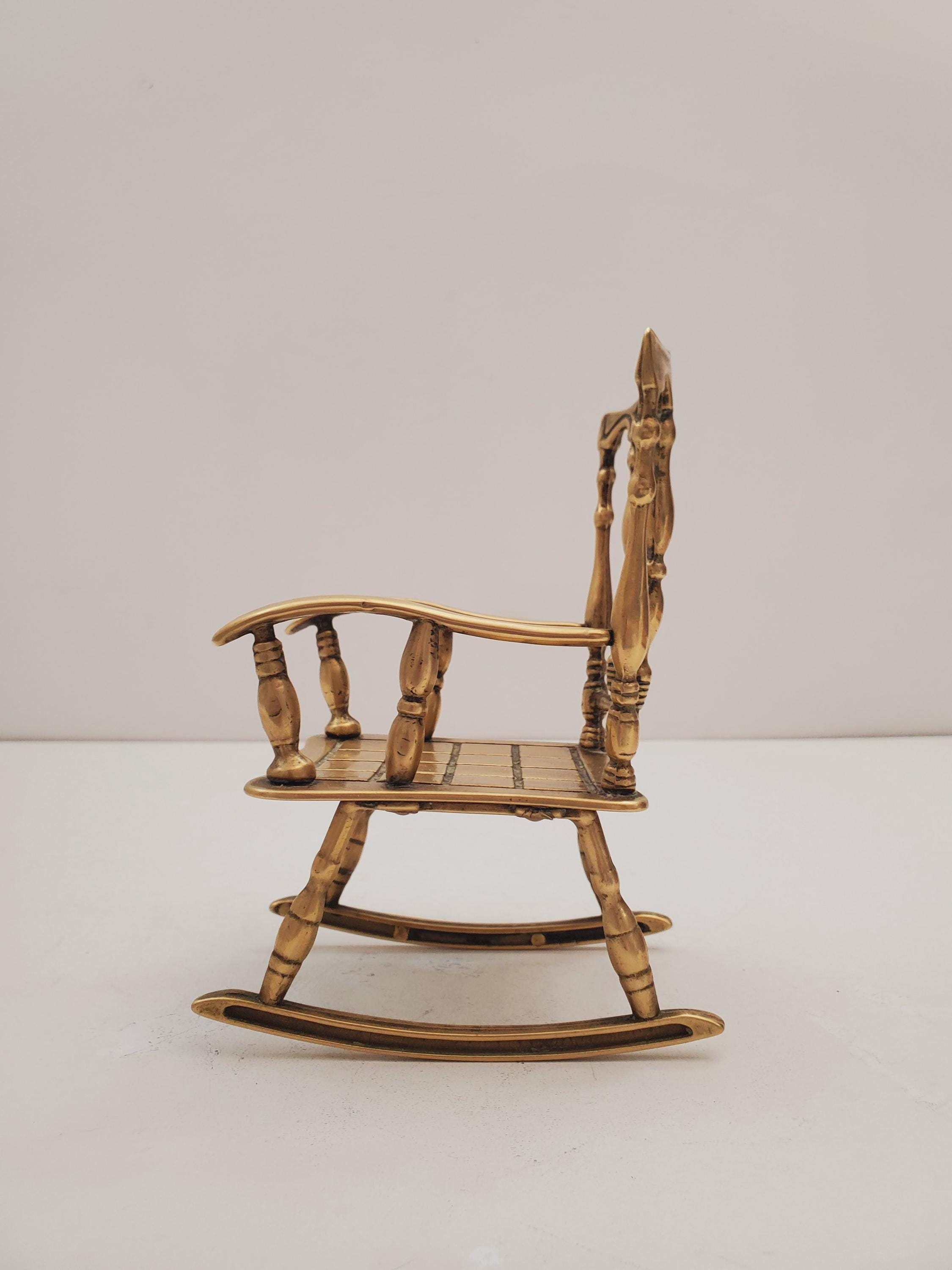 Decorative Vintage Brass Rocking Chair, Accent Piece, Doll Rocker ...