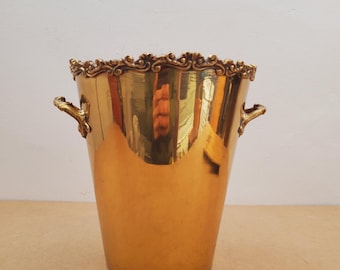 Vintage Brass Champagne Bucket - Ornate Brass Ice Bucket - Brass Crescent Urn - Rustic Large Brass Vase, Wedding Decor