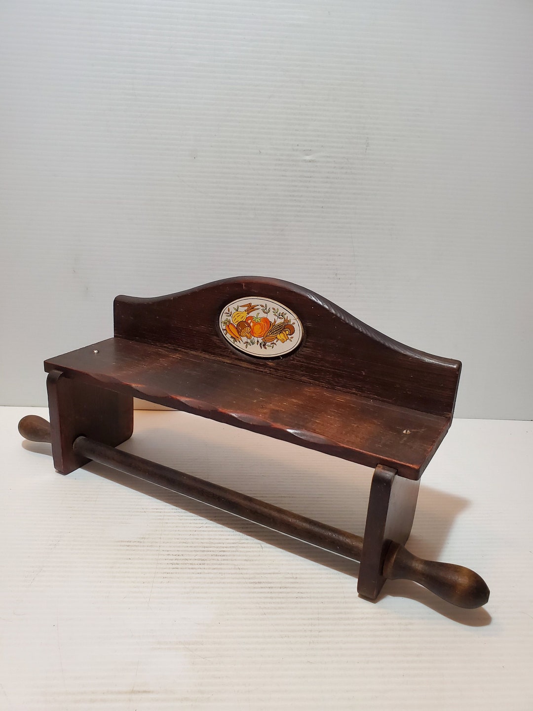 Vintage Paper Towel Holder Wood Curio Shelf Shelf Shelf Etsy