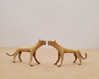 Vintage Brass Cheetah , Mid Century Home Decor, Woodland , Brass Figurine, Decor, Ducky, , Decor - Vintage African Bronze Cheetah set of 2
