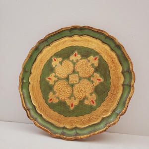 Vintage Italian Florentine Tray Decorative Gold Gild Serving Wooden Tray, Pretty Papier Mache, Shabby BoHo Chic, Regency, Victorian Tole