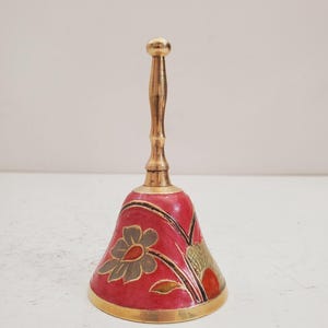 Vintage Brass Hand Bell - Handheld Solid Brass Bell with Charming Tone - Home Shrine Altar Tools - Meditation - Decor