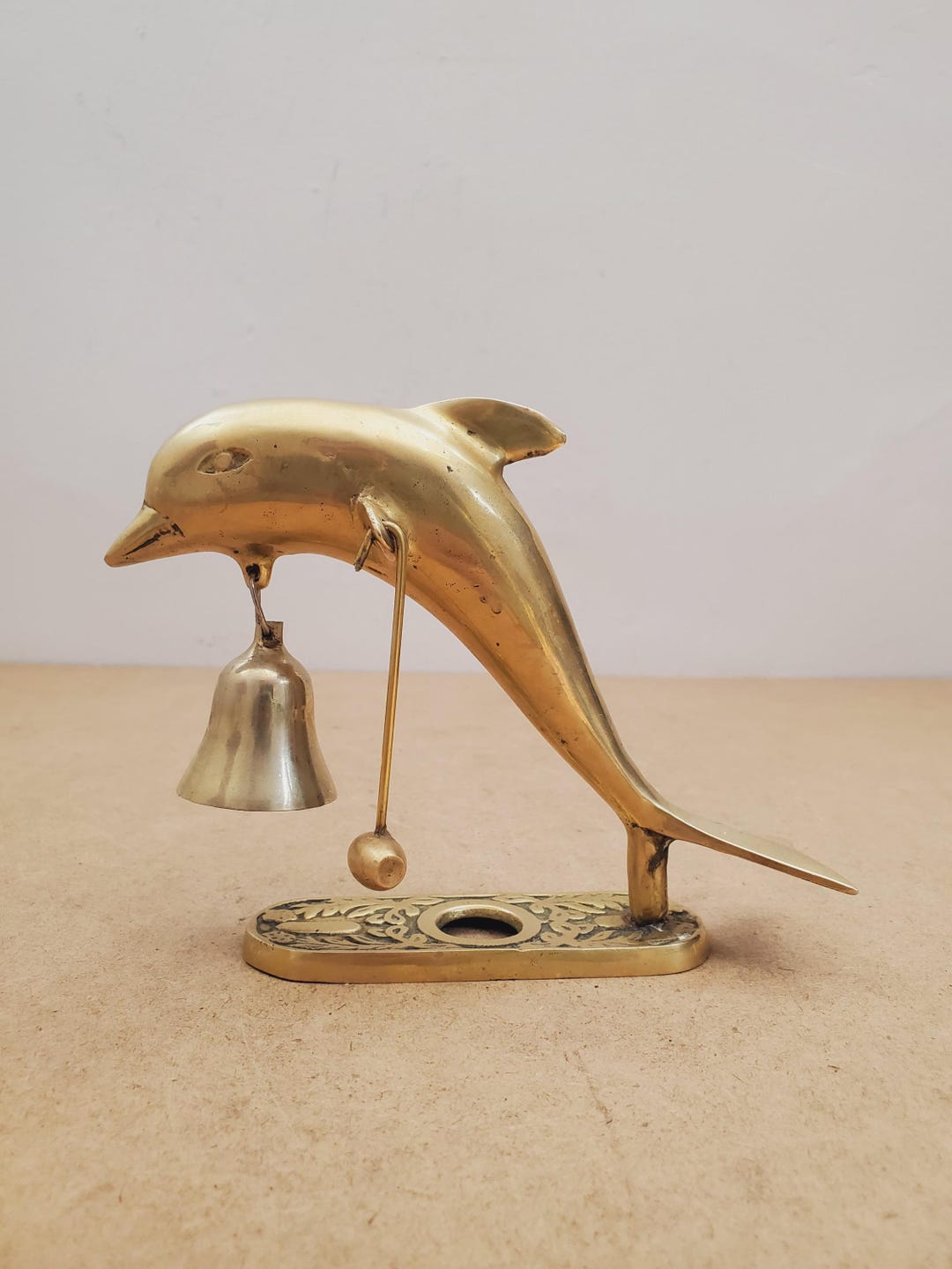 Mid Century Hanging Brass Bell and Mallet - Vintage Brass Bell Stand ...