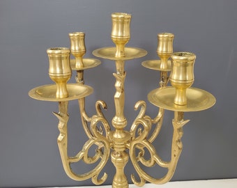 Large Vintage candelabra candle holders/ 5 arm candelabras/ candelabra perfect for wedding Vintage Brass Candle Holder - Table Display