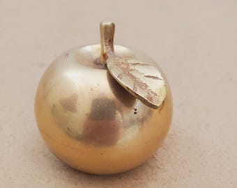 Brass Apple Shaped Teacher's Hand Bell, Handle is the Stem , Has a Great, Clear Sound,