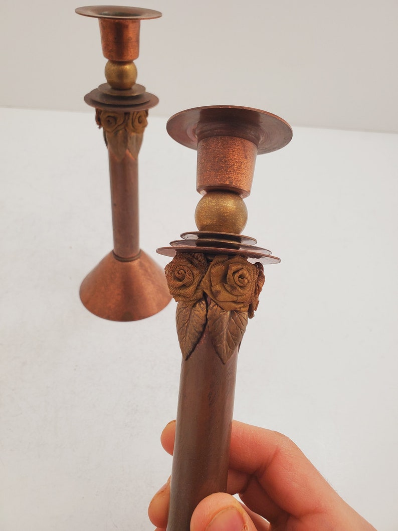 Vintage Brass Candlesticks , Solid Brass Candle Holders, Sold together , Brass Wedding Decor, Antique Brass set of tow zdjęcie 5