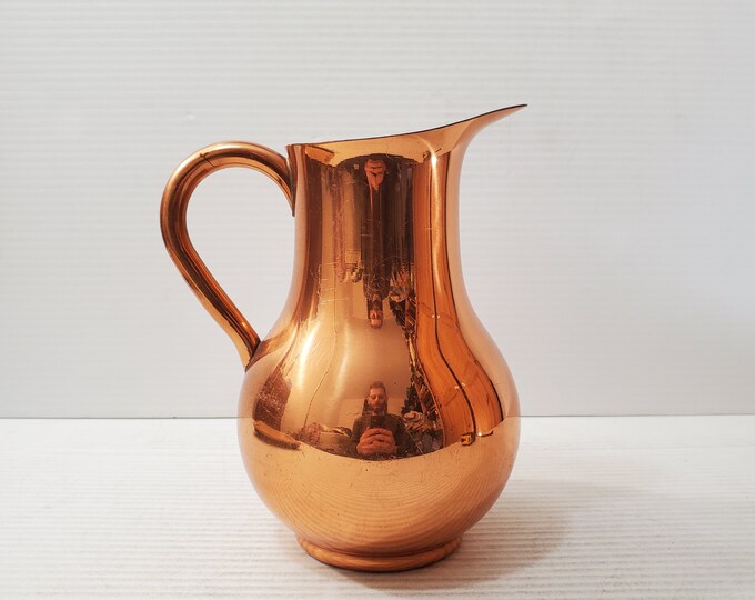 Vintage Copper Jug, Vintage Copper Pitcher, Copper Decorative Vessel