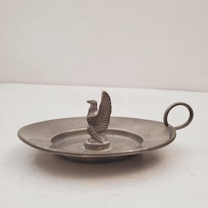 Eagle Figurine, Lucky Eagle, Miniature, Eagle Totem, Handmade, in Fine Pewter, plate with finger ring , catch all