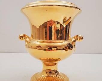 Underbar vintage Royal Winton Grimwades förgylld urnavas/planteringskärl. Guldtonad keramik, MCM-vas, 50-talets mitt. Glamorös retrodekor!