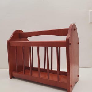 Vintage Wooden Magazine Rack, Newspaper Holder, Brown Stained Wood, Rustic Home Decor, Country chic, Stand Store Storage, Hardwood Book Rack