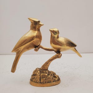 Vintage Solid Brass Lovebirds Statue, Vintage Brass Bird Figurine by Leonard Towle Co, Mid Century Solid Brass Lovebirds Figurine