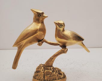 Vintage Solid Brass Lovebirds Statue, Vintage Brass Bird Figurine by Leonard Towle Co, Mid Century Solid Brass Lovebirds Figurine