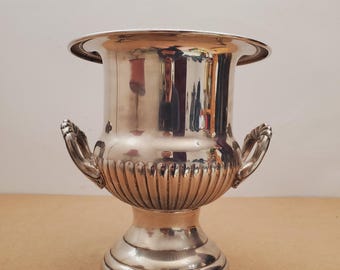 Cubitera de champán de plata vintage - Cubitera de hielo de plata deslustrada ornamentada - Urna de plata en forma de media luna - Jarrón grande de plata rústica, decoración para bodas