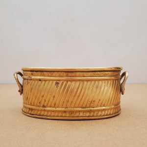 Maceta de latón vintage, con asas - Maceta rectangular de latón. Soporte para plantas ovalado de latón vintage, soporte oblongo de latón, soporte para plantas de alféizar de ventana.