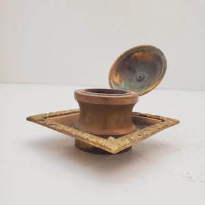 Vintage Brass Inkwell Ornate Scrolled Design Beehive Finial
