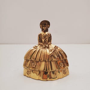 Antique Brass Bell Lady Figurine, Renaissance Lady Bell - Lady Hand bell / girl with basket || Vintage solid brass Made in England