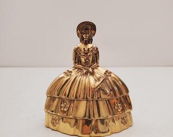 Antique Brass Bell Lady Figurine, Renaissance Lady Bell - Lady Hand bell / girl with basket || Vintage solid brass Made in England