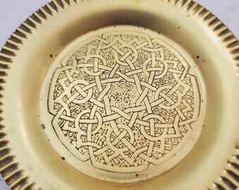 Vintage Brass Plate,small Brass Plate, Carved Trincket Plate