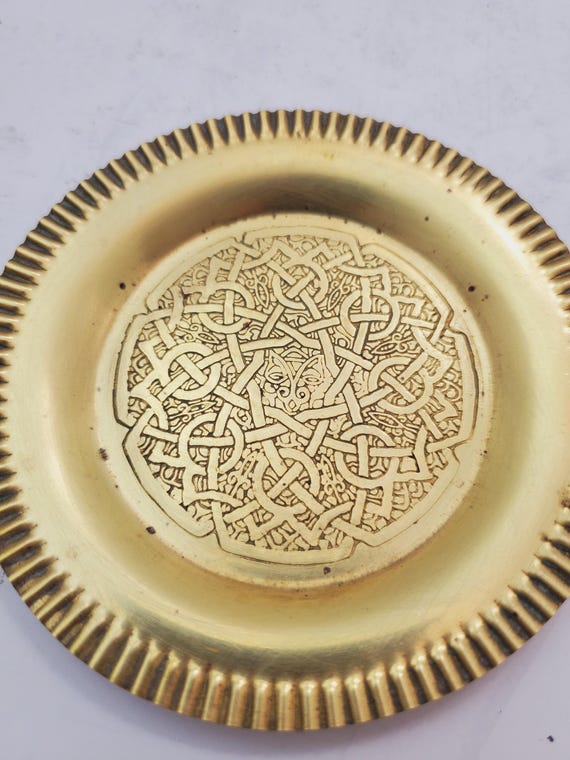 Vintage Brass Plate,small Brass Plate, Carved Trincket Plate