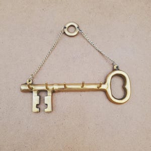 Vintage Brass Wall Key Holder Rack with five (5) Hooks | Mid Century Modern | Boho Decor Brass Key Hooks, Vintage Brass Key Hanger,