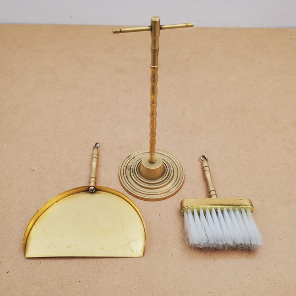 Brass Broom and Dustpan Crumber Set Silent Butler - Vintage Tapiol Copper Silent Butler Crumb Catcher Tray Brush Mid Century