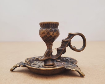 Vintage Messing Kerzenhalter - Kerzenhalter aus Messing - Kammerleuchter aus Messing - Kerzenhalter mit Fingerloch - Vintage Spitzkerzenhalter