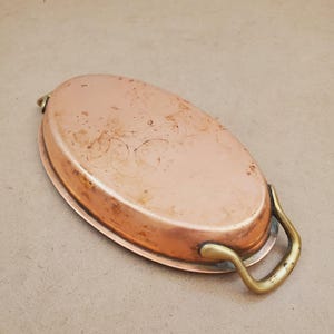 Vintage Copper Oval Fish Frying Pan /Skillet - Made in switzerland Vintage SOLID  Oval Fry Pan/ Copper Cookware/Brass Handle Fish Frying Pan