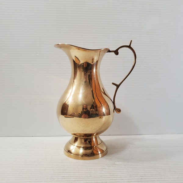 Vintage brass jug with pretty handle home table kitchen decor made in India