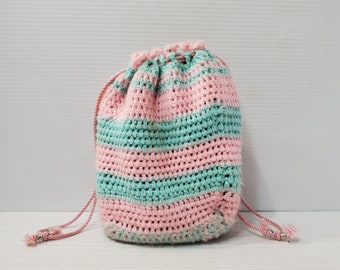 Peach bag/ handmade crochet drawstring bag / crochet pouch