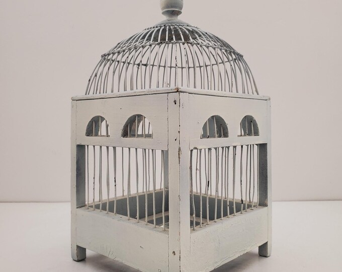 Vintage WIRE & WOOD BIRD Cage, Wood / Metal Dome Top Birdcage, Wedding ...