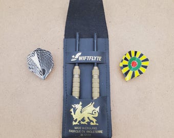 Vintage Accudart Set of 3 Darts With Original Wood Carrying Case