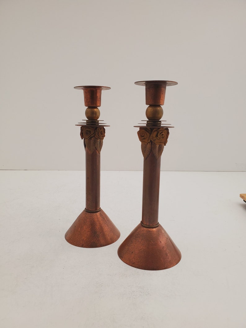 Vintage Brass Candlesticks , Solid Brass Candle Holders, Sold together , Brass Wedding Decor, Antique Brass set of tow image 1