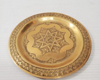 Vintage Brass Plate,small Brass Plate, Carved Trincket Plate