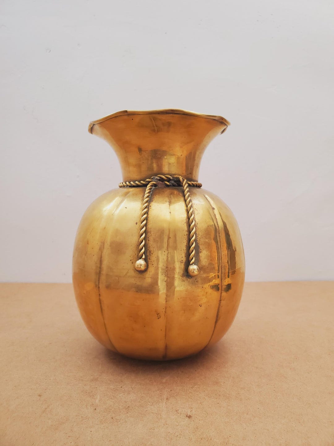Vases With Ropes Vintage Brass Vase With Rope Design. Home Decor. Made in India. Vintage ...