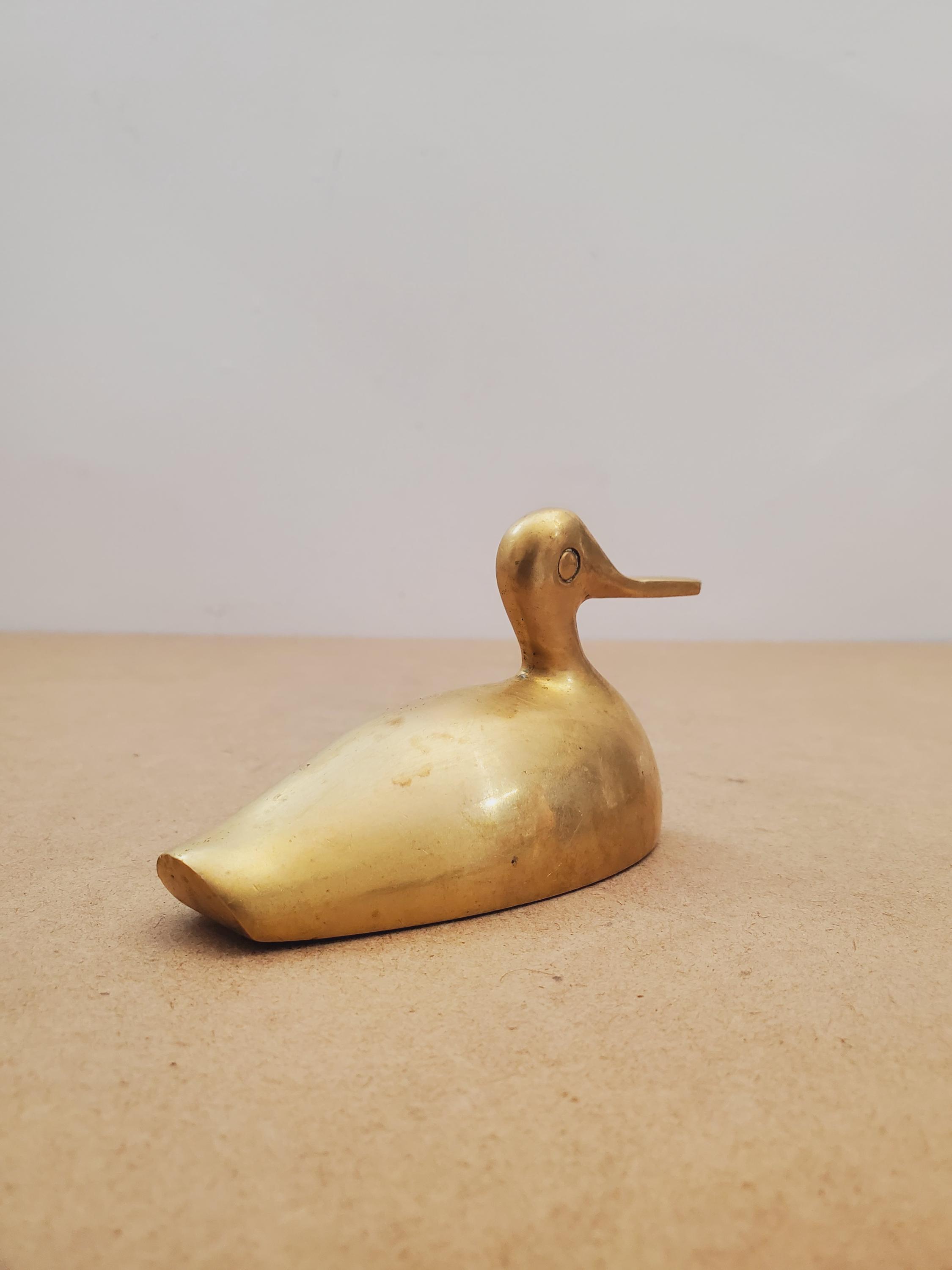 ヴィンテージ真鍮製アヒル、ミッドセンチュリーホームデコレーション