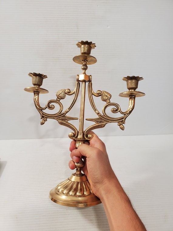 Vintage Brass Candelabra Candle Holders/ 3 Arm Candelabras/ Candelabra  Perfect for Wedding/ Halloween/ Masquerade Centerpiece 
