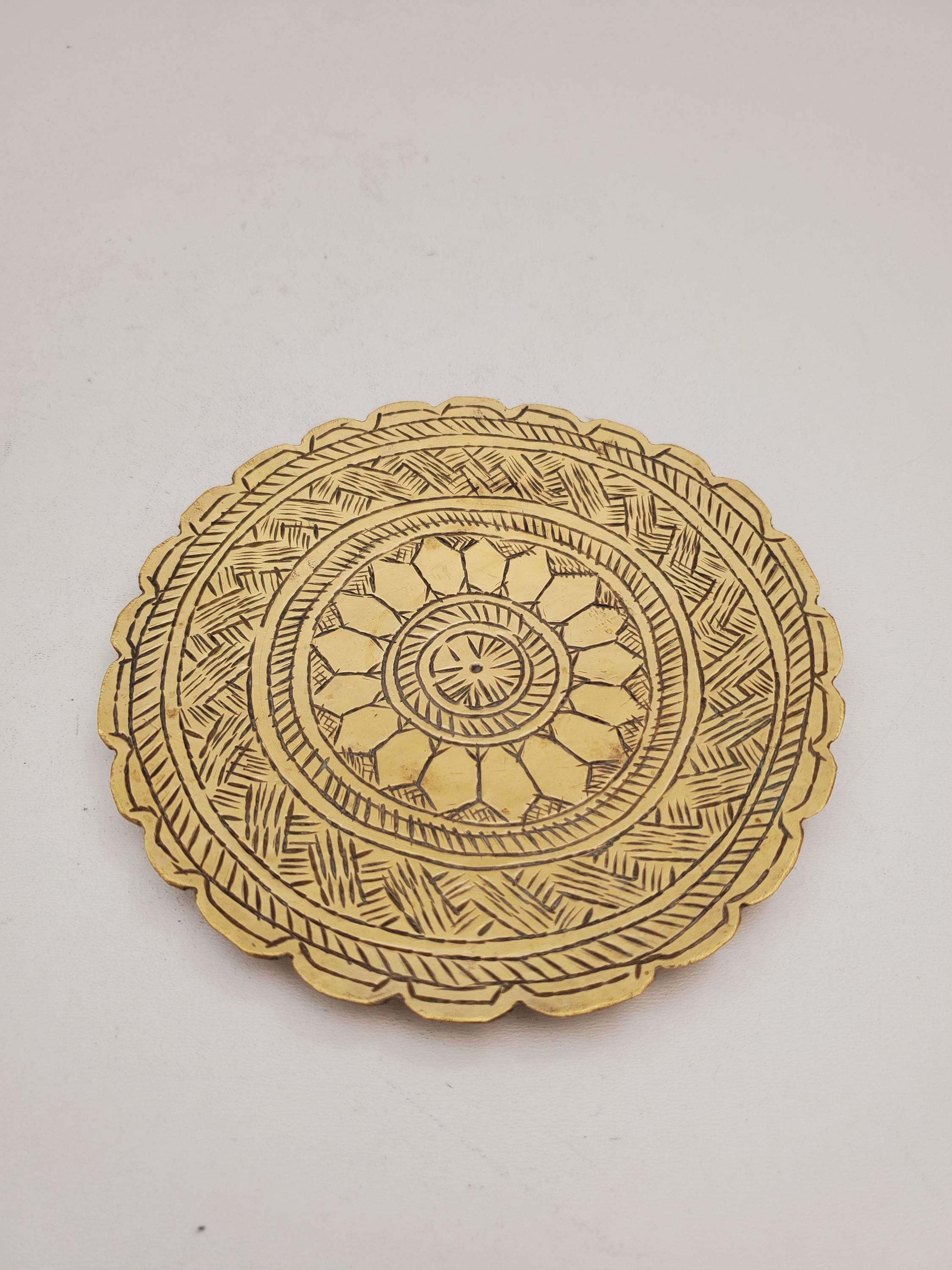 Vintage Brass Plate,small Brass Plate, Carved Trincket Plate