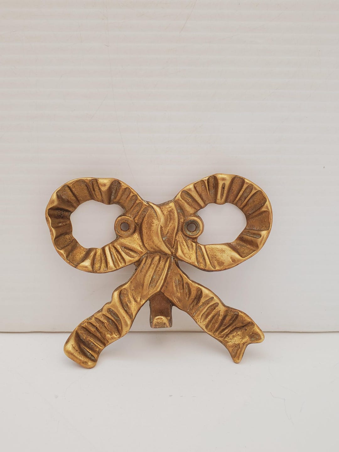 Vintage 1970s Ornate Brass Bow Wall Decor, Brass Ribbon With Patina ...