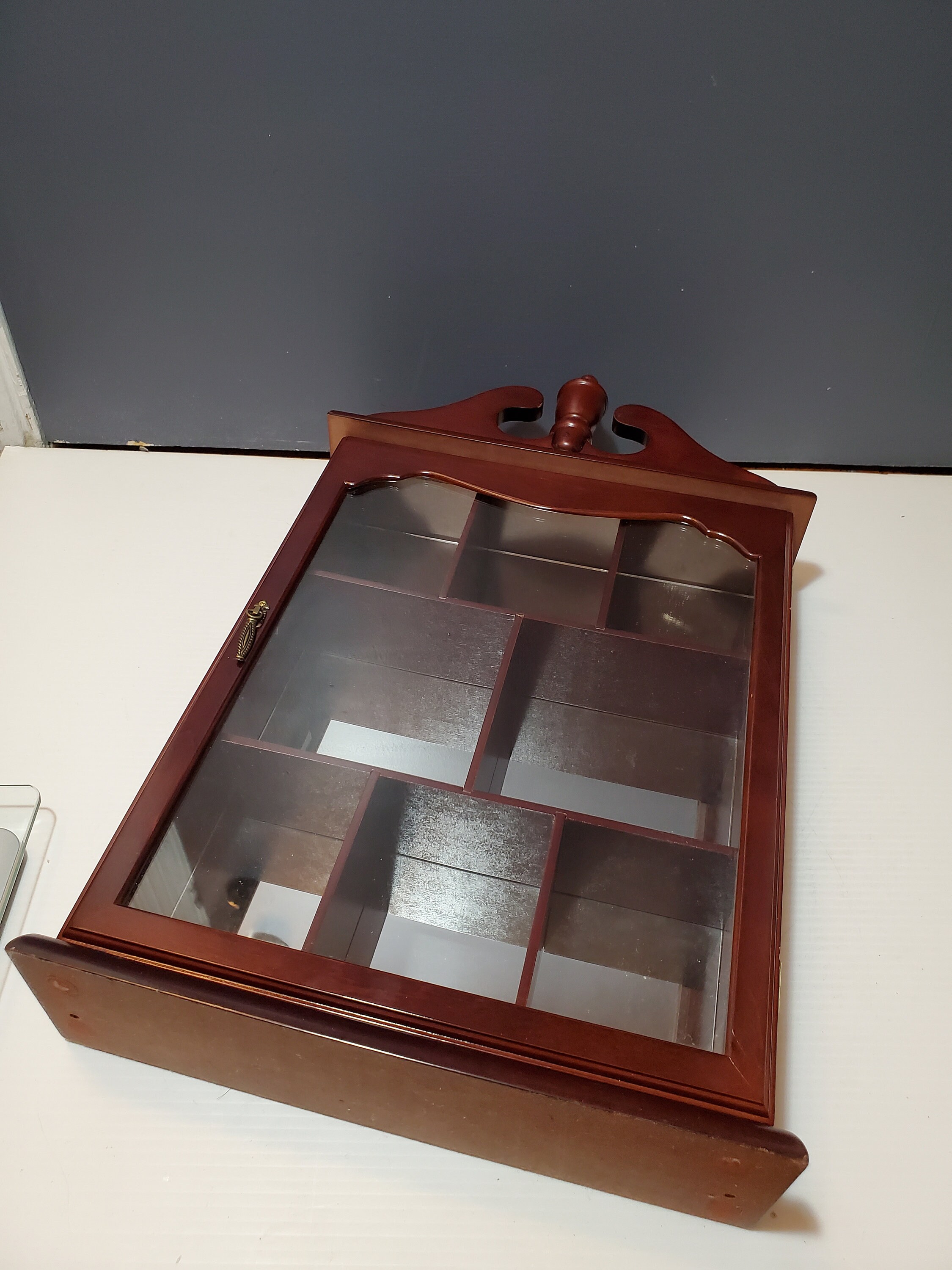 Vintage Cherry Wood Glass Curio Cabinet, Miniatures, Trinket