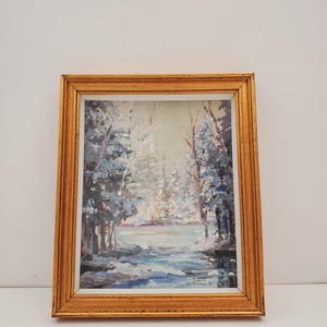 Vintage Landscape Painting Framed Snow Landscape Mountain Landscape Impasto Oil Painting - Made in Italy - glass on it