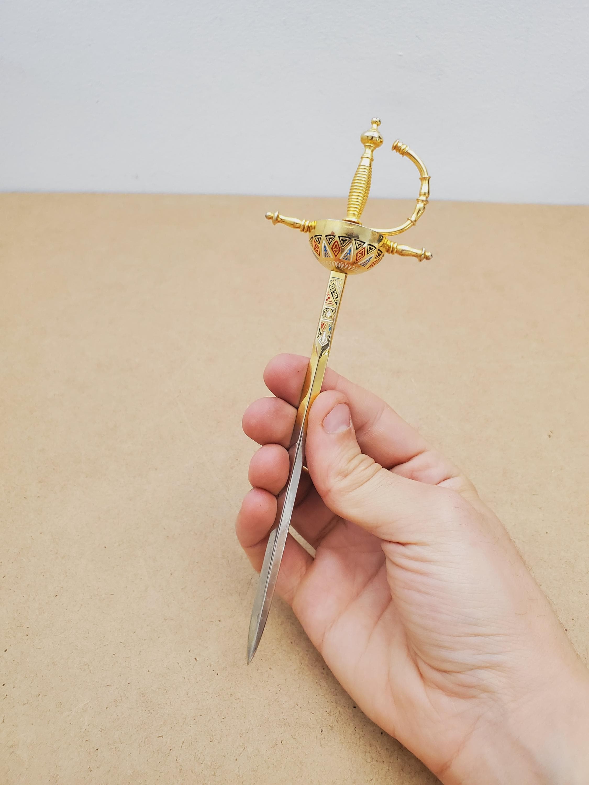 Vintage Brieföffner aus massivem Messing Leichter Umschlag Slitter Mail Metall Geschenk für Ihn ihr Büro - Toledo Spanien, Schwert Brieföffner