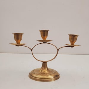 Vintage Gold Brass Unity Wedding Candelabra Taper Candle Holder Mid Century Hollywood Regency Retro Bungalow Shabby Chic Cottage Home Decor