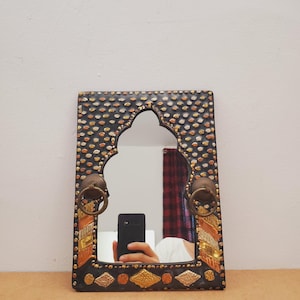 Vintage Moroccan Wall Hanging Mirror Brass Copper Silver Metal Glass One-Off Hand Made Decorative Cloakroom