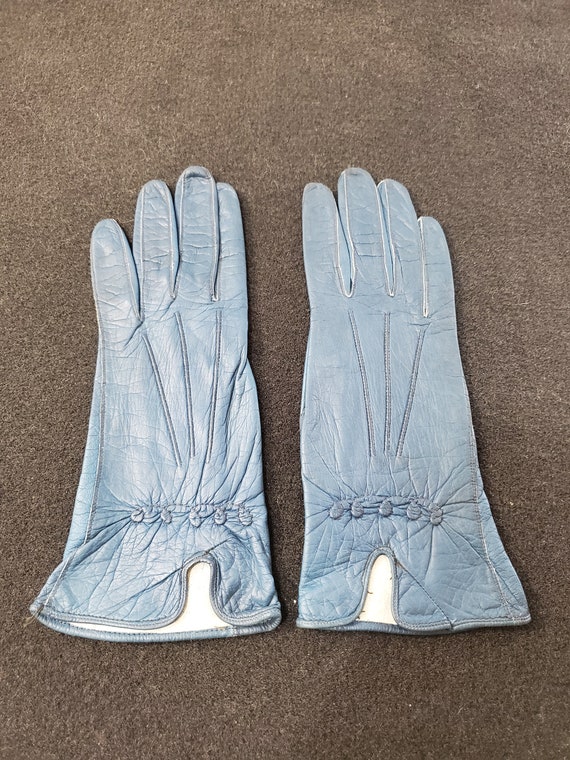 Pale blue leather gloves deals