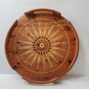Decorative Large Wooden Round Tray Made Of Thuya Burl, Wood Serving Tray For Kitchen, Wooden Tray For Coffee Table, Gift For Her