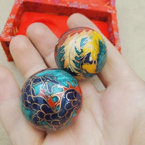 Chinese Musical Metal Massage Balls - Oriental Hand Exercise Baoding Balls,Therapy Stress Reliefe Balls , Set of 2 - Dragon