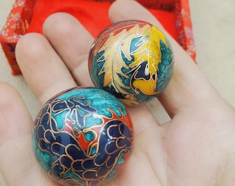 Bolas de masaje chinas de metal con música - Bolas Baoding orientales para ejercicios de manos, bolas terapéuticas para aliviar el estrés, juego de 2 - Dragón