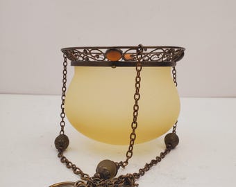 Vintage 1960s Glass Planter, Air Plant Holder, Succulent Pot, Glass Plant Pot, Glass craft Guild,Glass Bowl "Party Lite" Hanging Candle Lamp