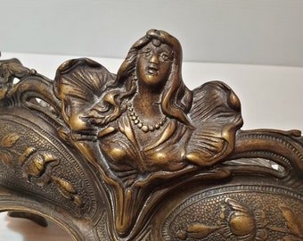 Beautiful Vintage French Art Nouveau Bronze Lady Bust Jardiniere Planter - Vintage French Style Jardiniere, Art Nouveau Planter Centerpiece